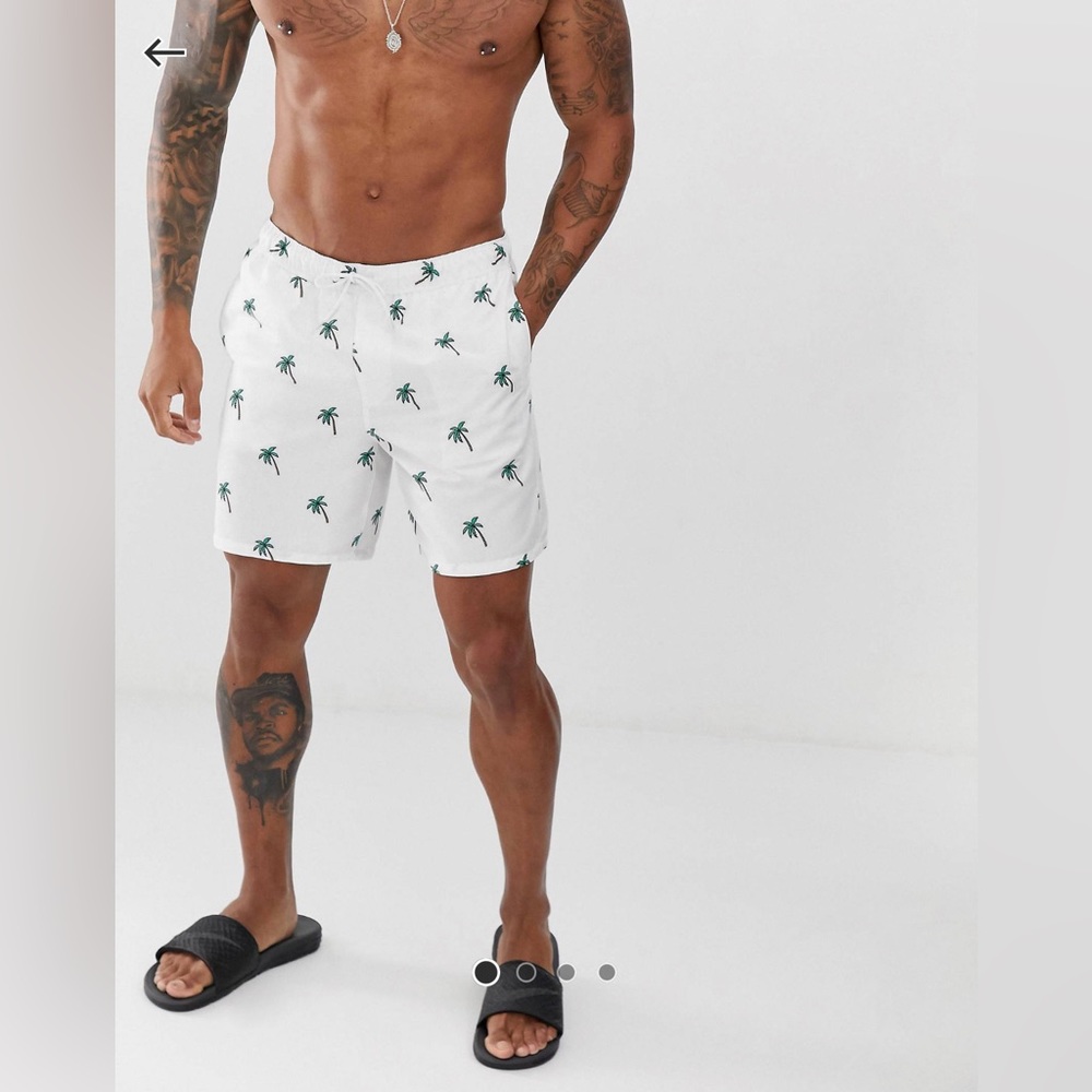 ASOS DESIGN swim shorts in ditsy palm tree print mid length